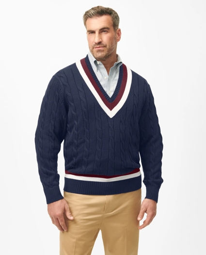 Big & Tall Supima® Cotton Cable Tennis Sweater, image 1