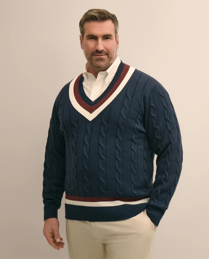 Big & Tall Supima&reg; Cotton Cable Tennis Sweater, image 1