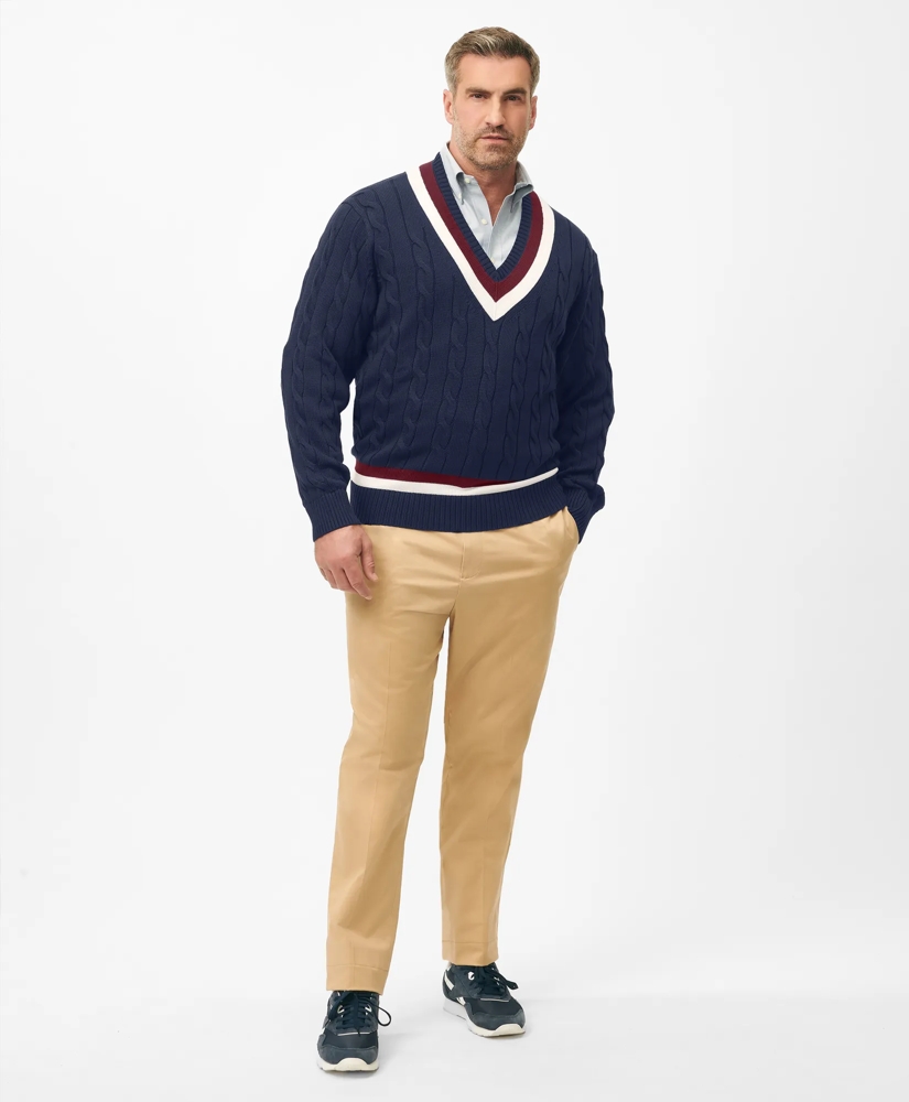 Big & Tall Supima® Cotton Cable Tennis Sweater, image 2