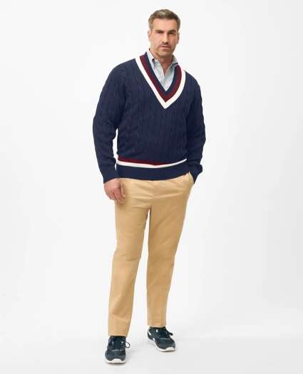 Big & Tall Supima® Cotton Cable Tennis Sweater, image 2