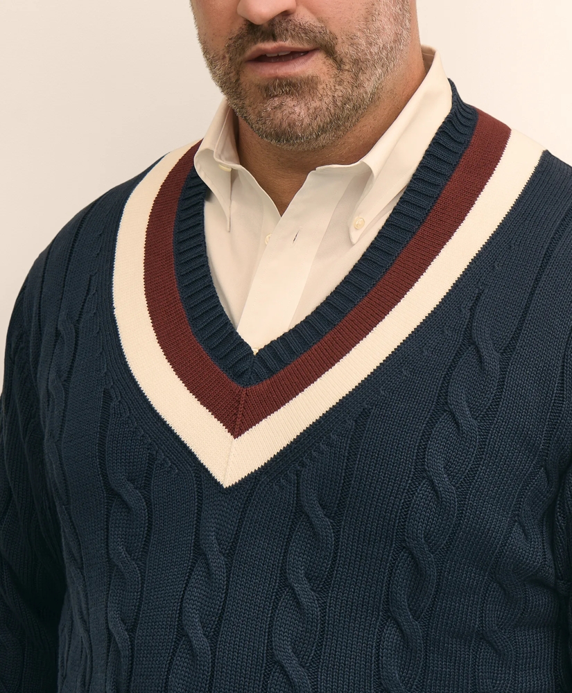 Big & Tall Supima&reg; Cotton Cable Tennis Sweater, image 2