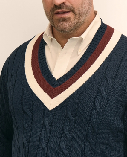 Big & Tall Supima&reg; Cotton Cable Tennis Sweater, image 2