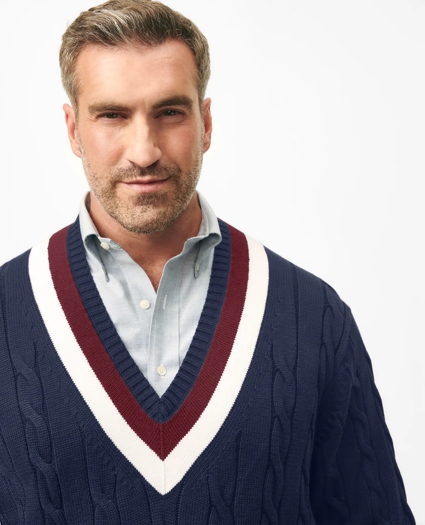Big & Tall Supima® Cotton Cable Tennis Sweater, image 3