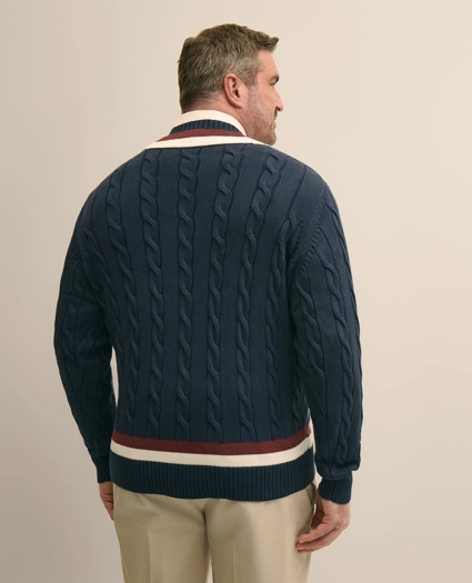 Big & Tall Supima&reg; Cotton Cable Tennis Sweater, image 3