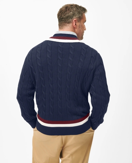 Big & Tall Supima® Cotton Cable Tennis Sweater, image 4