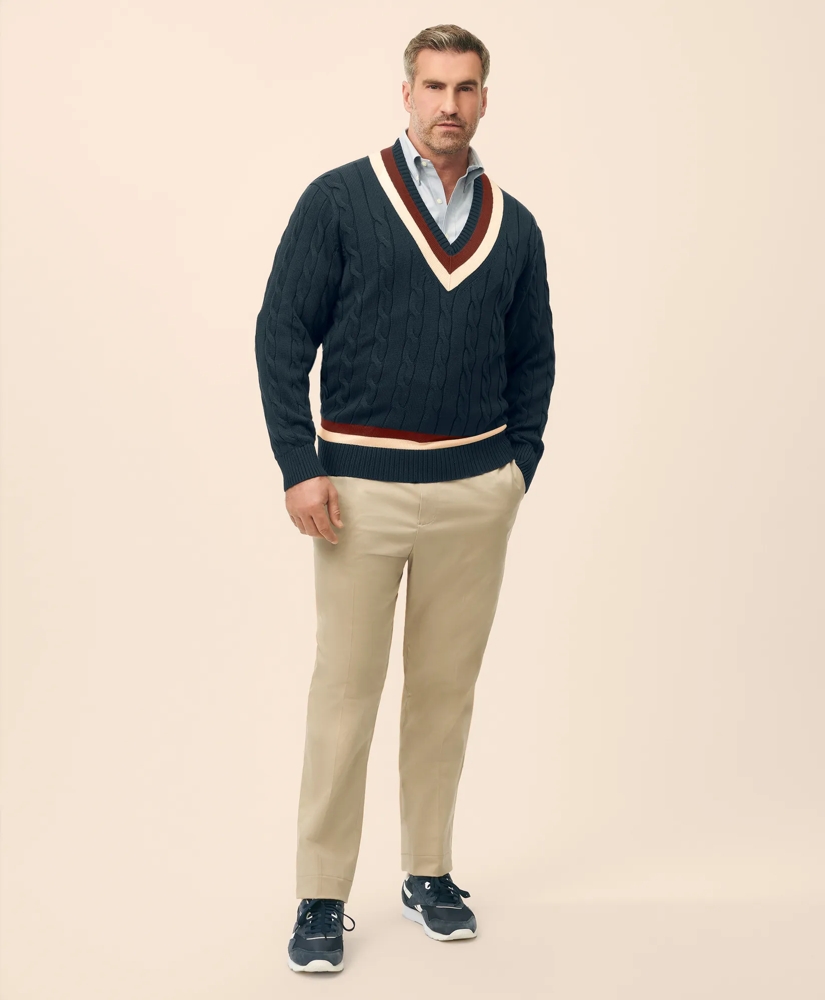 Big & Tall Supima&reg; Cotton Cable Tennis Sweater, image 4