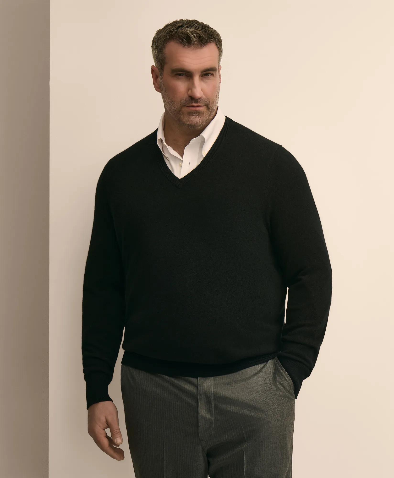 Big & Tall 3-Ply Cashmere V-Neck Sweater, image 1