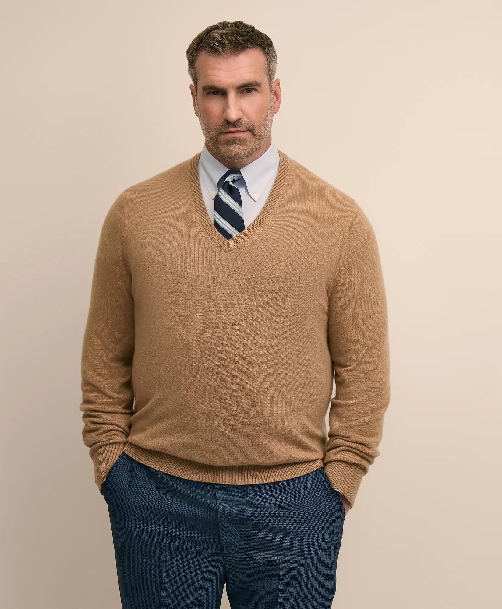 Big & Tall 3-Ply Cashmere V-Neck Sweater, image 1