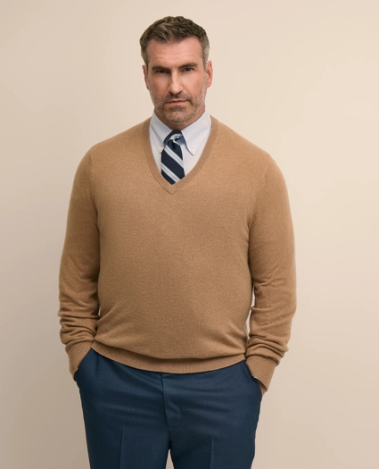 Big & Tall 3-Ply Cashmere V-Neck Sweater, image 1