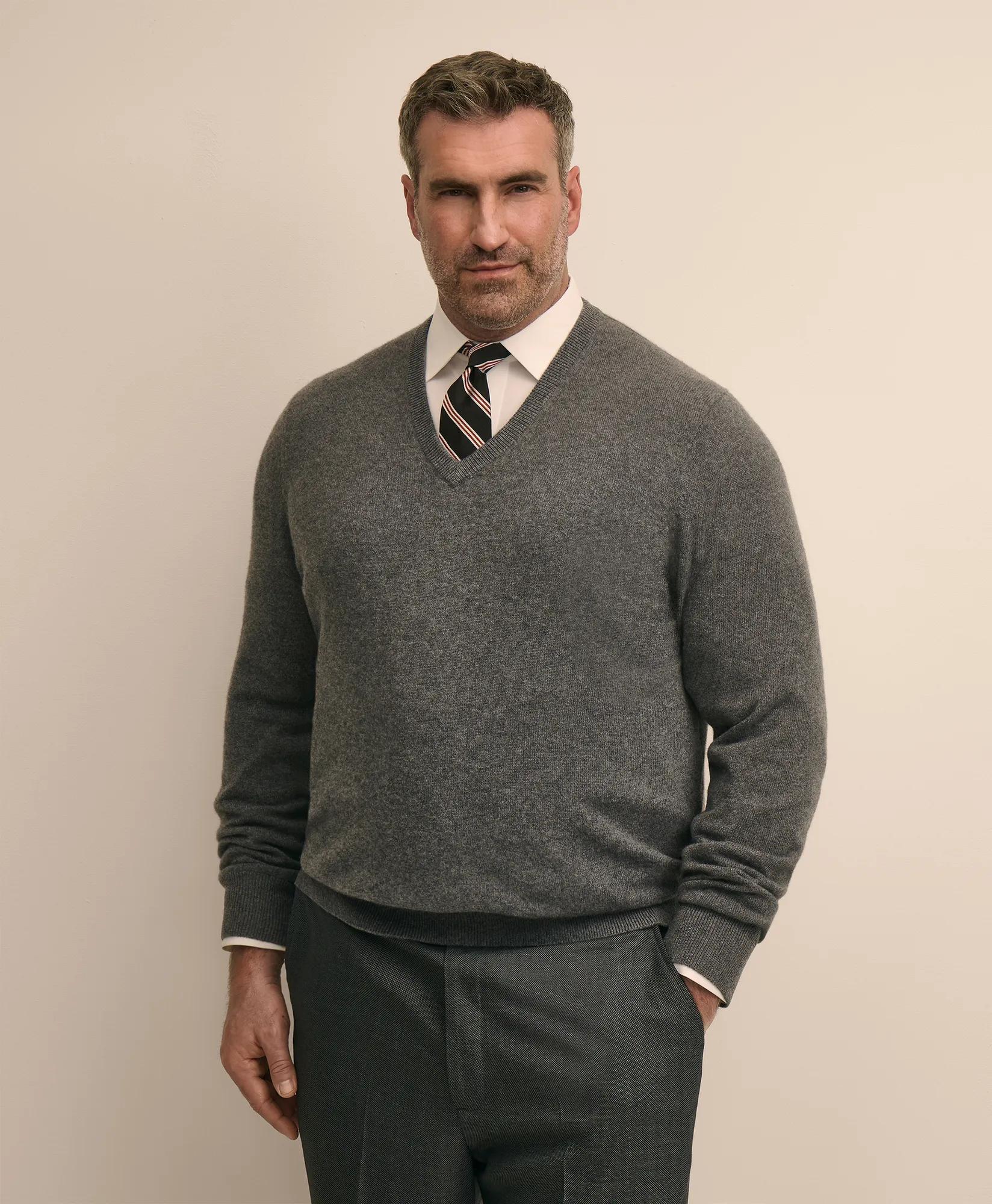 Big & Tall 3-Ply Cashmere V-Neck Sweater, image 1