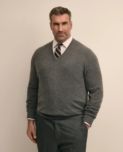 Big & Tall 3-Ply Cashmere V-Neck Sweater, image 1