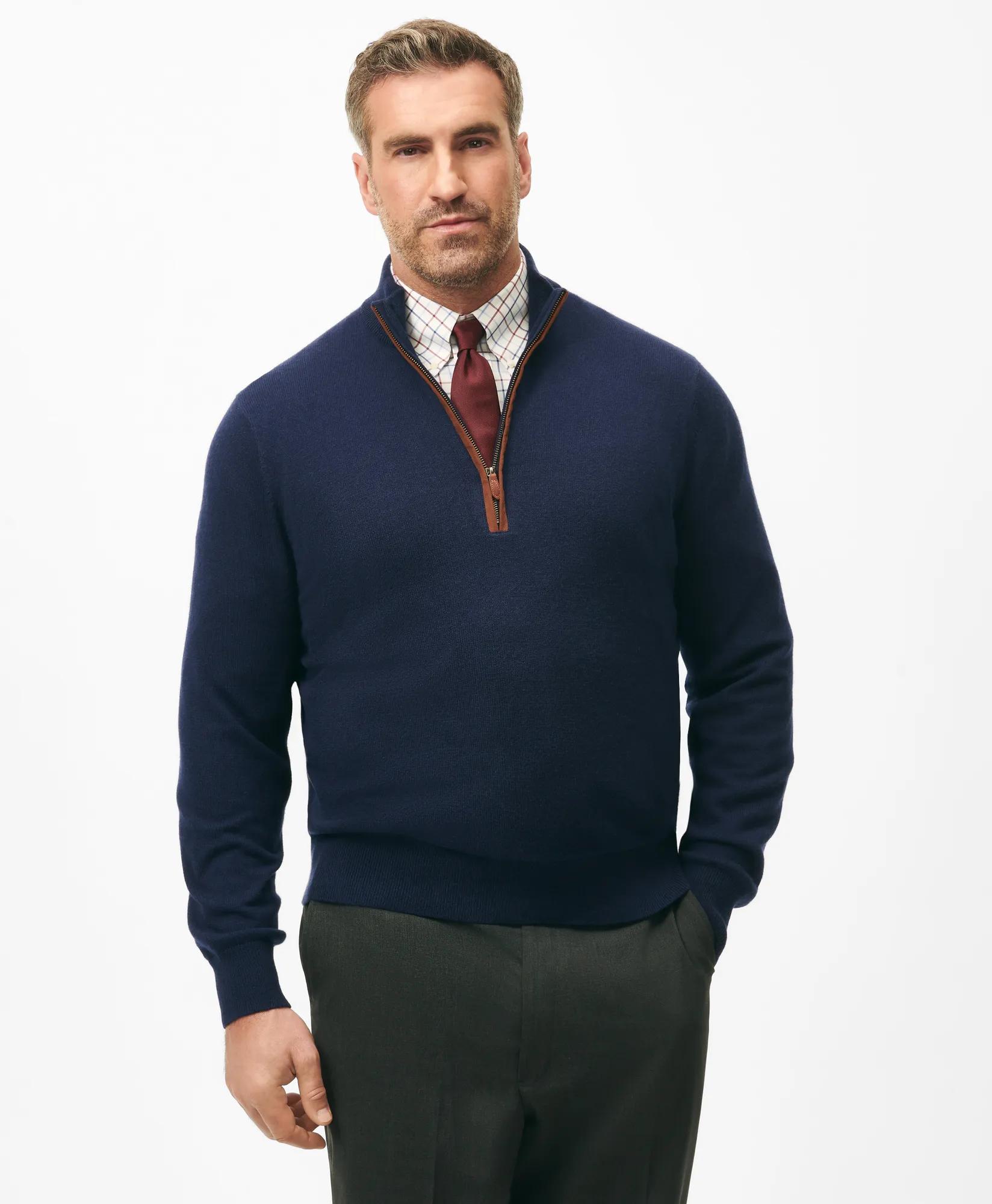 Big & Tall 3-Ply Cashmere Quarter-Zip Sweater, image 1