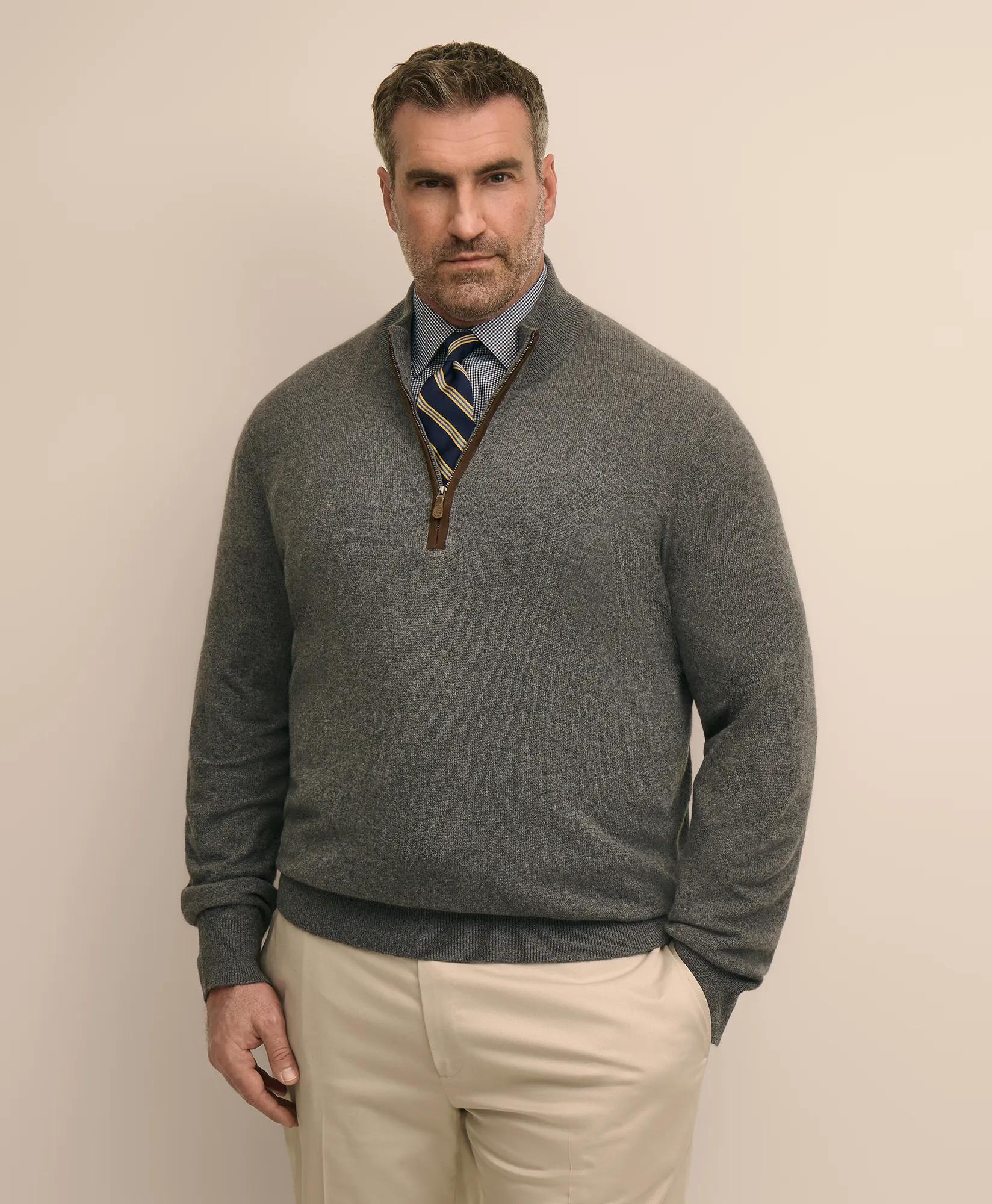 Big & Tall 3-Ply Cashmere Quarter-Zip Sweater, image 1