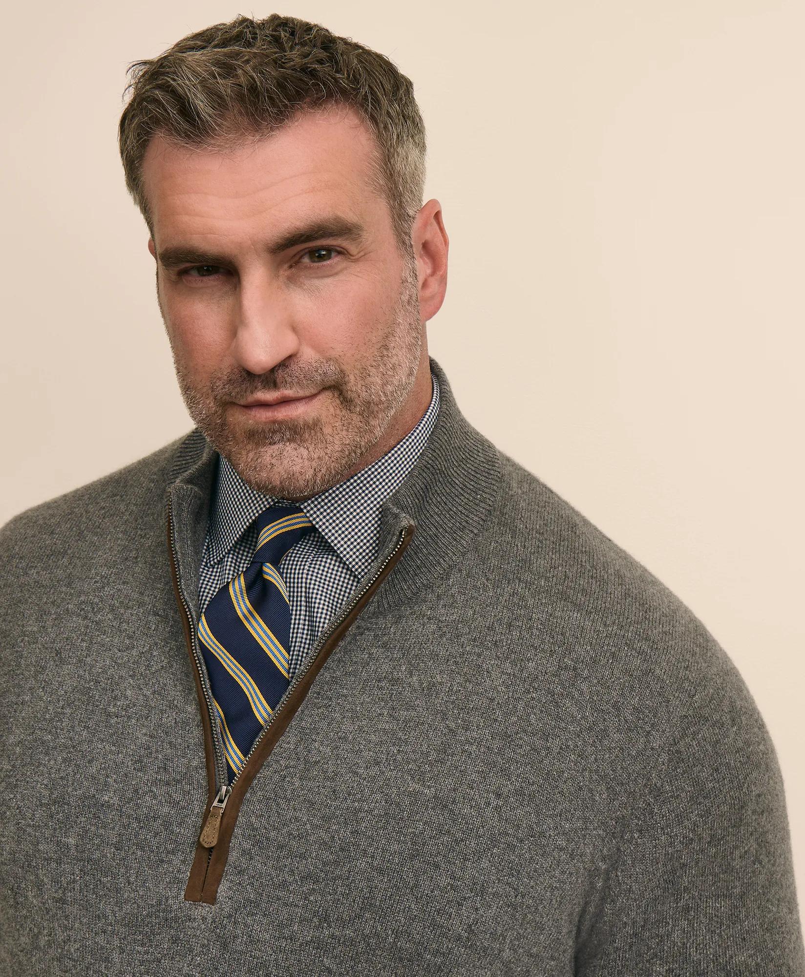 Big & Tall 3-Ply Cashmere Quarter-Zip Sweater, image 2