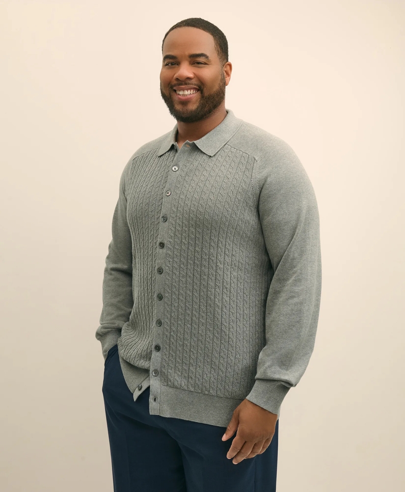 Mini-Cable Knit Polo Cardigan, Big & Tall