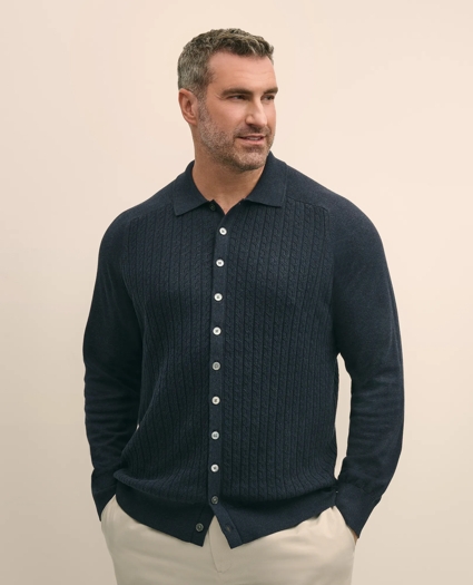 Mini-Cable Knit Polo Cardigan, Big & Tall, image 1