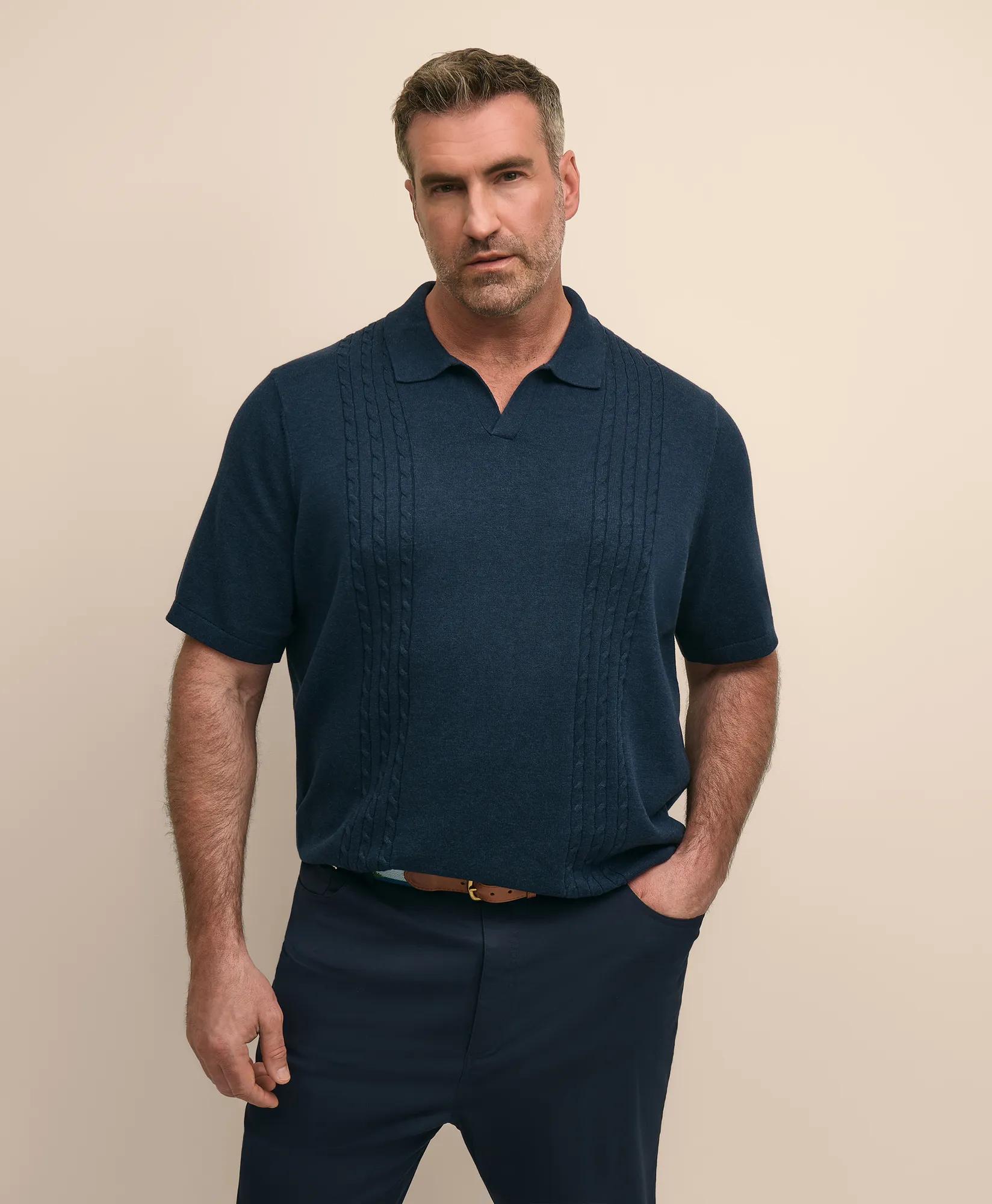 Big & Tall Cotton Cable Johnny Collar Sweater, image 1