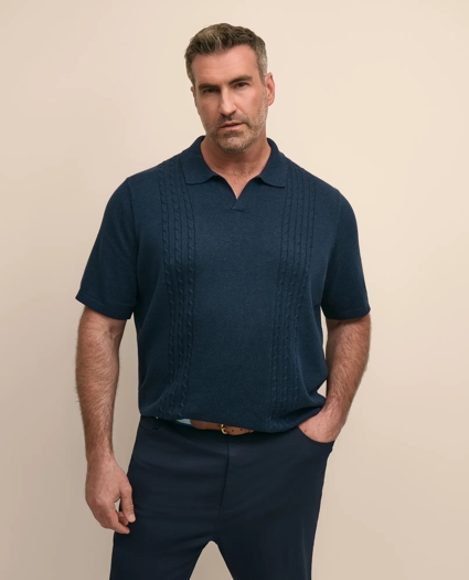 Big & Tall Cotton Cable Johnny Collar Sweater, image 1