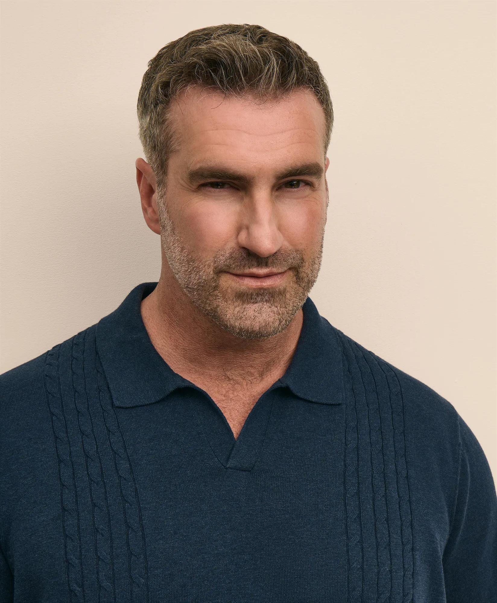 Big & Tall Cotton Cable Johnny Collar Sweater, image 2