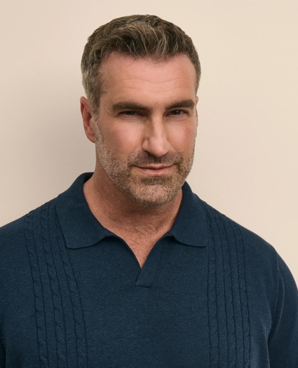 Big & Tall Cotton Cable Johnny Collar Sweater, image 2